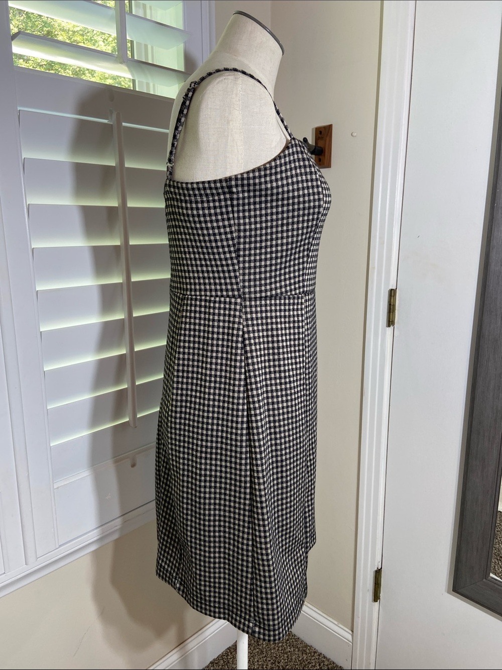 Altar'd State Black White Houndstooth Spaghetti Strap Mini Dress Sz L Mod Chic - Picture 4 of 13